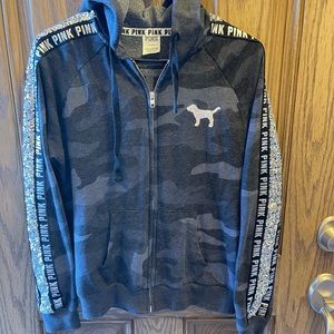 PINK grey camo sequin hoodie